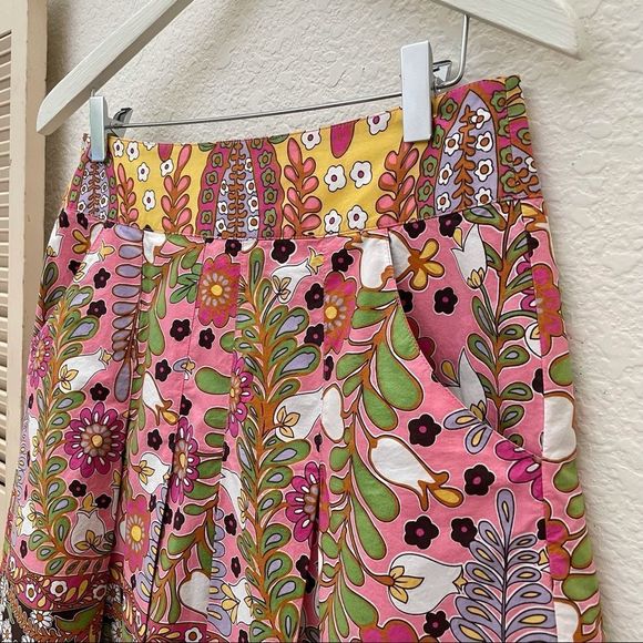 CAbi Ashbury A-line Pleated Mixed Media Floral Print Cotton Skirt, Size 4 - Picture 4 of 9